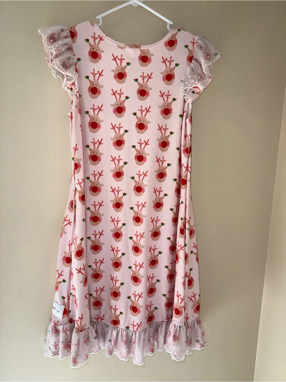 Jane + Jo 14/16 Reindeer Print Flutter Sleeve Kids Nightgown